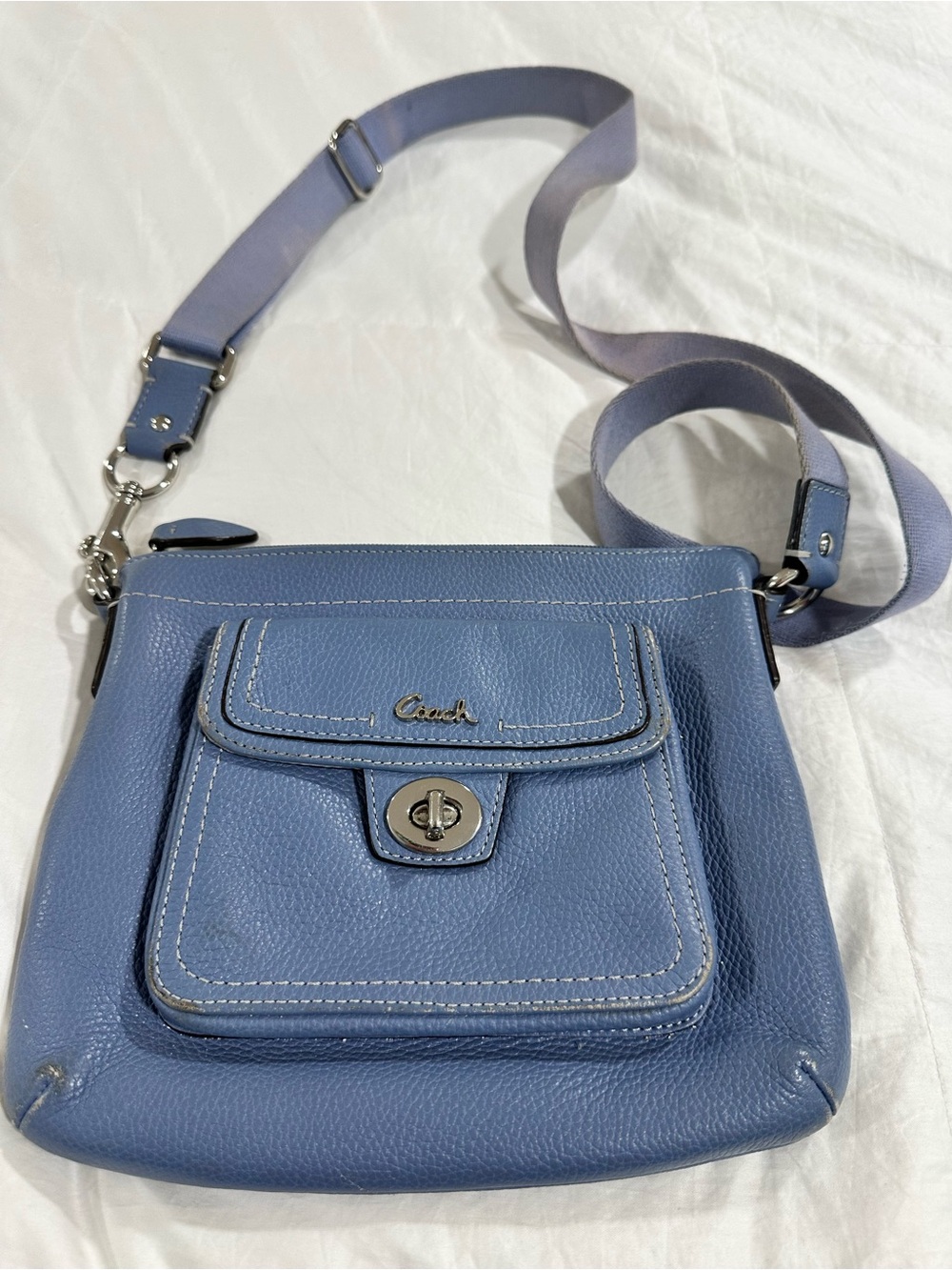 Coach Penelope Blue Leather Turnlock Crossbody Bag